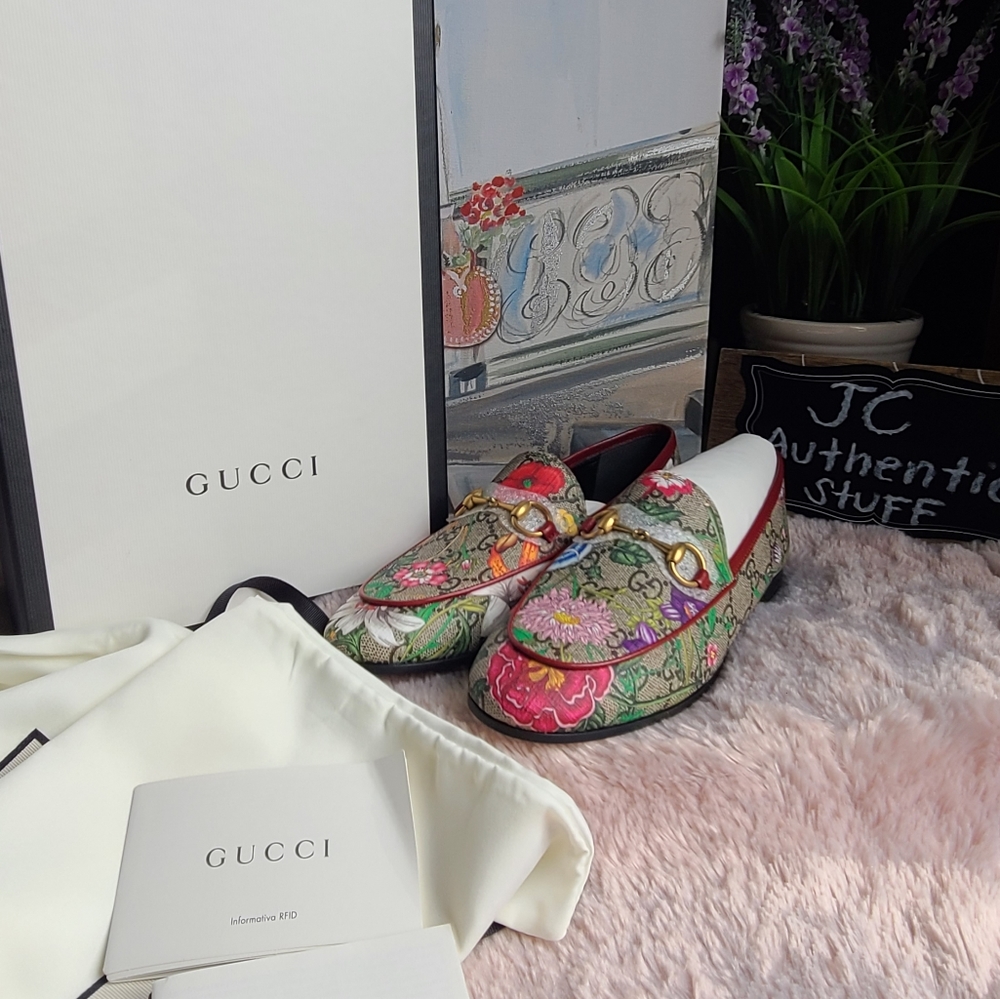 GUCCI Jordaan Multicolor Supreme GG canvass floral print  malaga kid Loafers